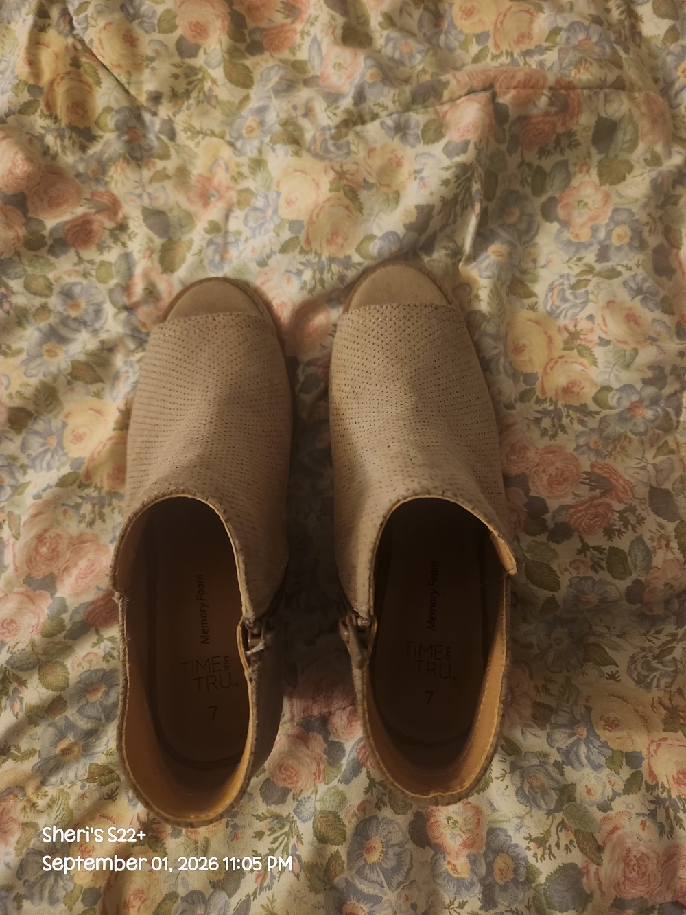 Time and Tru Taupe Perforated Peep-Toe Ankle Booties